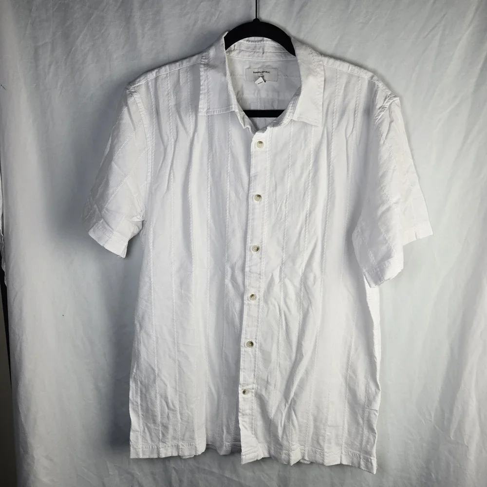 Banana Republic Slim Fit Embroidered Camp Shirt Mens Medium White Cabana Resort